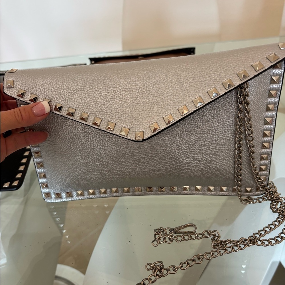 Studded Silver Clutch Vegan Very Durable - Picture 3 of 5